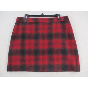 Banana Republic Red & Black Plaid Wool-Blend Mini Skirt Size 14